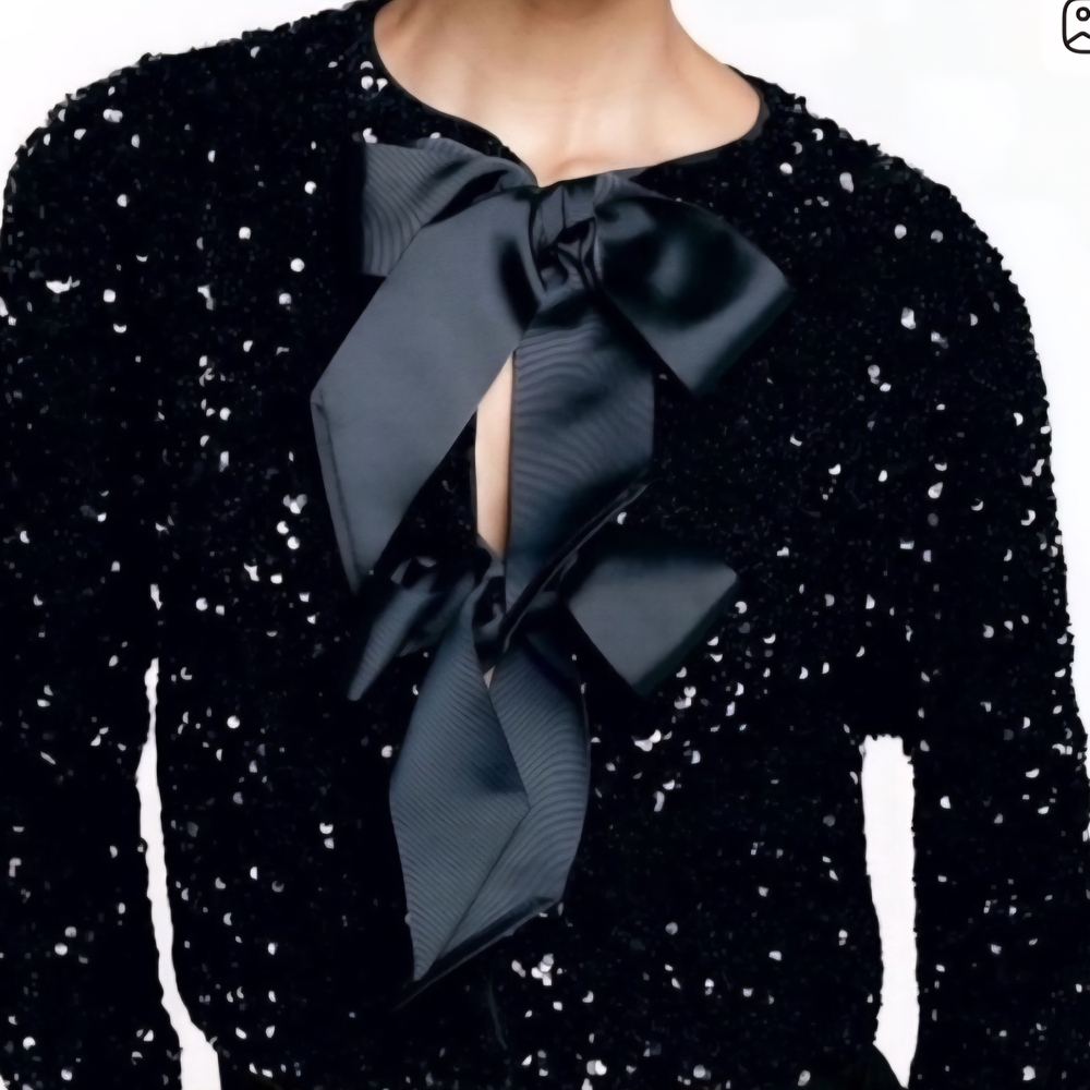 Elegant Black Sequin Cape with Satin Bow
